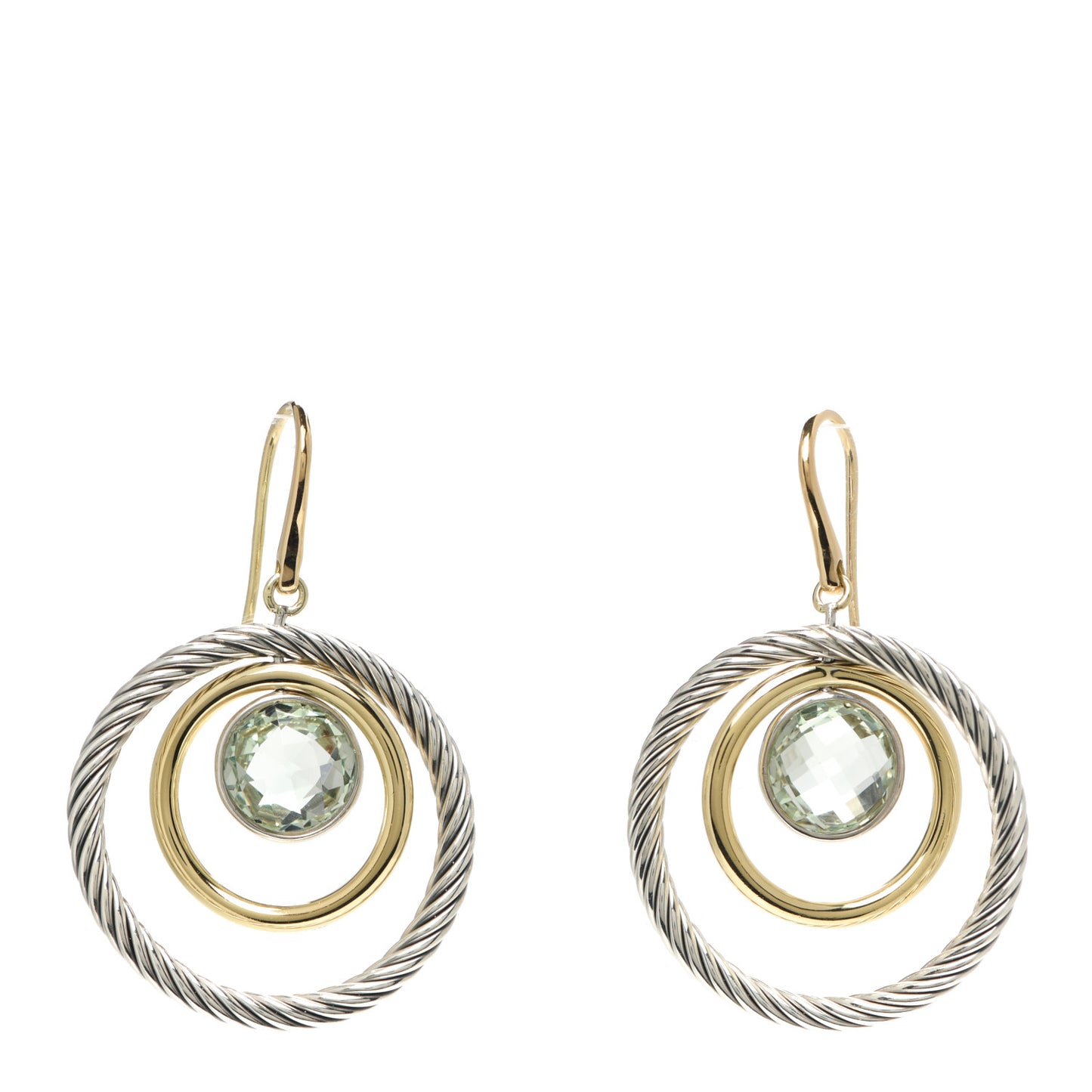 18K Yellow Gold Sterling Silver Prasiolite Mobile Earrings