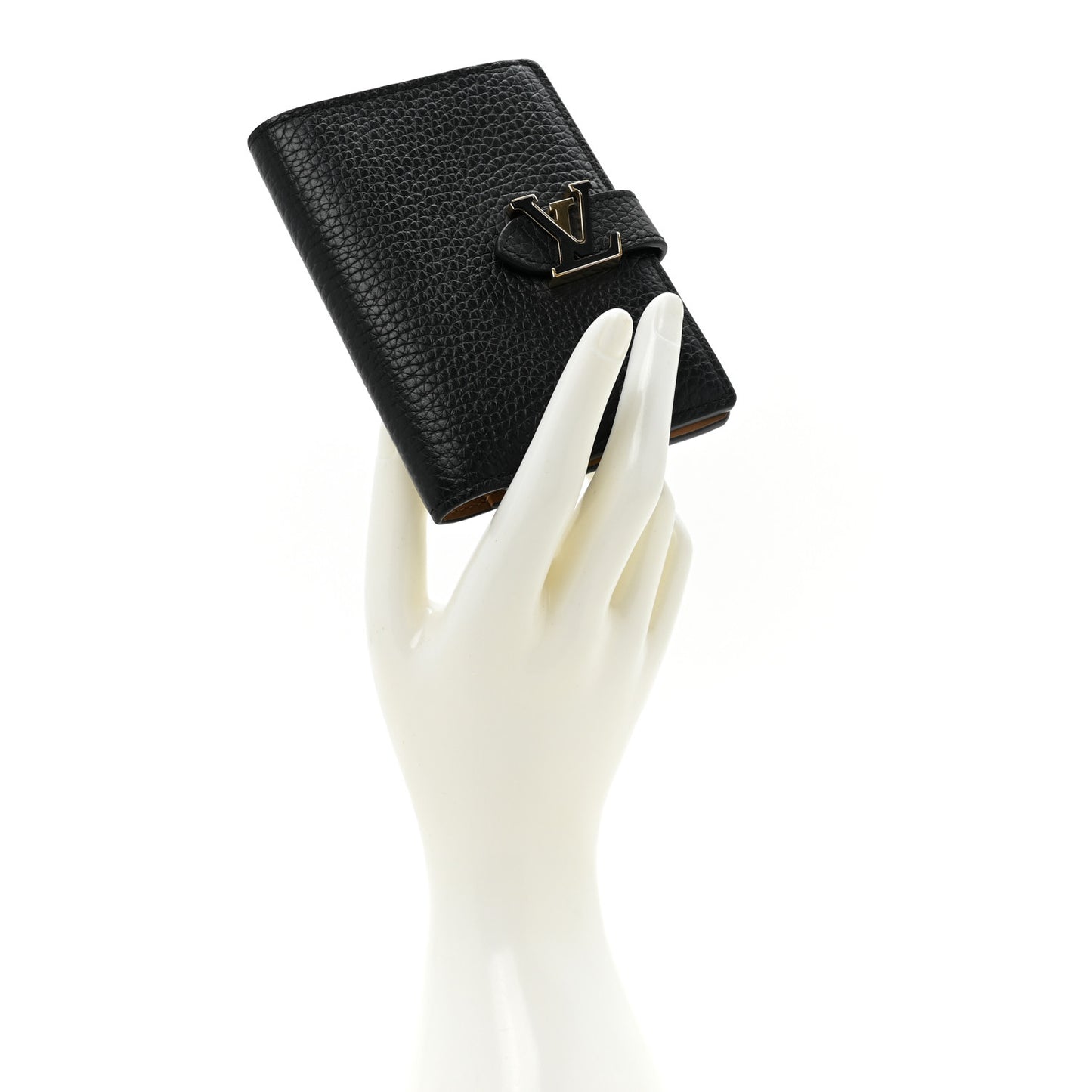 Taurillon Capucines Vertical Compact Wallet Black