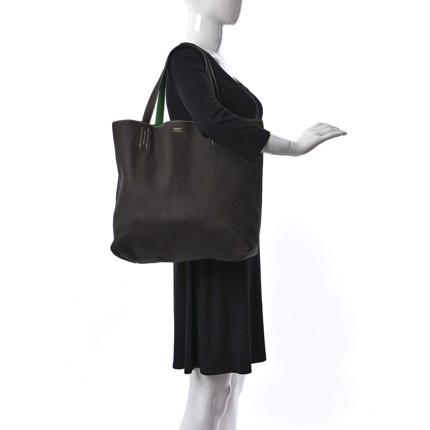 Taurillon Clemence Double Sens 45 Reversible Tote Vert De Gris Bamboo