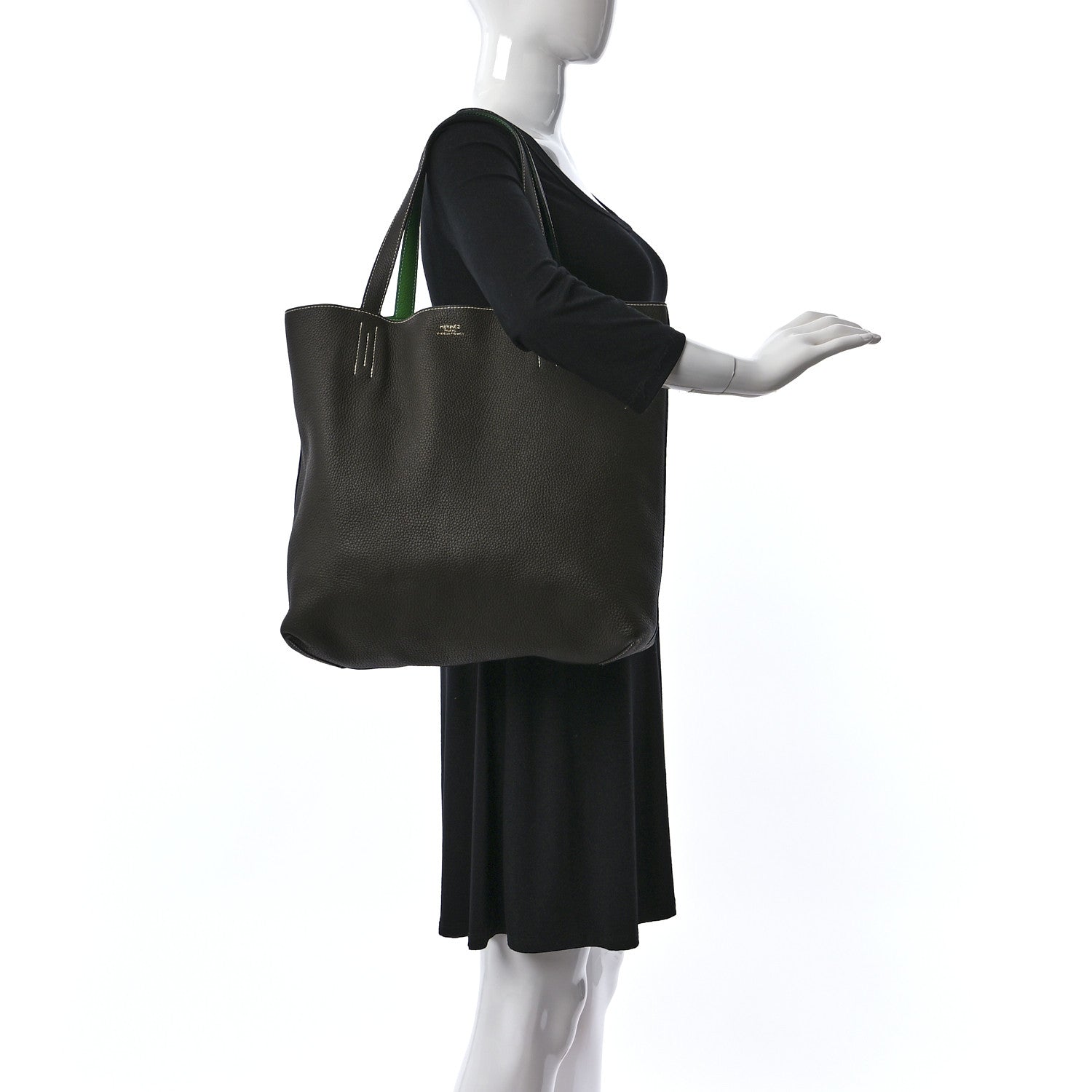 Hermes Taurillon Clemence Double Sens 45 Reversible Tote Vert De Gris Bamboo 2 of 11
