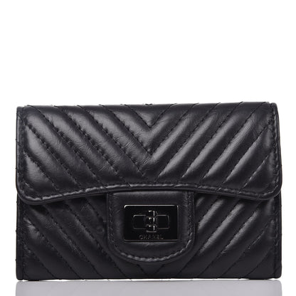 Chanel Aged Calfskin Chevron Quilted Card Holder Wallet So Black 1 of 8