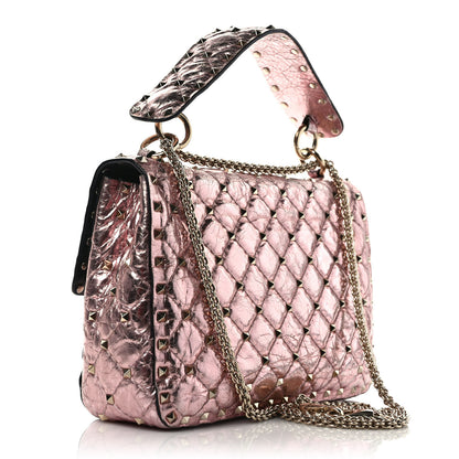 Valentino Garavani Metallic Wrinkled Lambskin Medium Rockstud Spike Shoulder Bag Lipstick 3 of 8