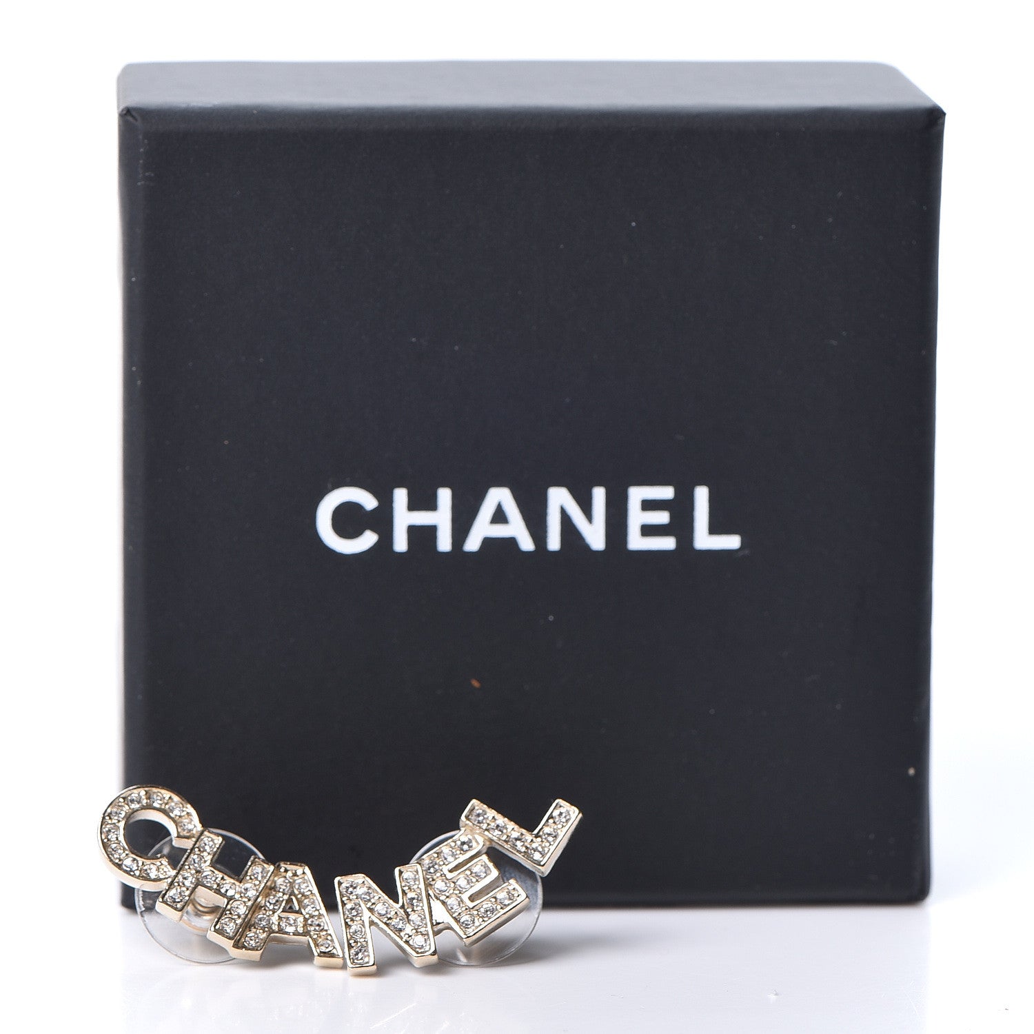 Chanel Crystal Pearl Signature Stud Earrings Gold 5 of 5