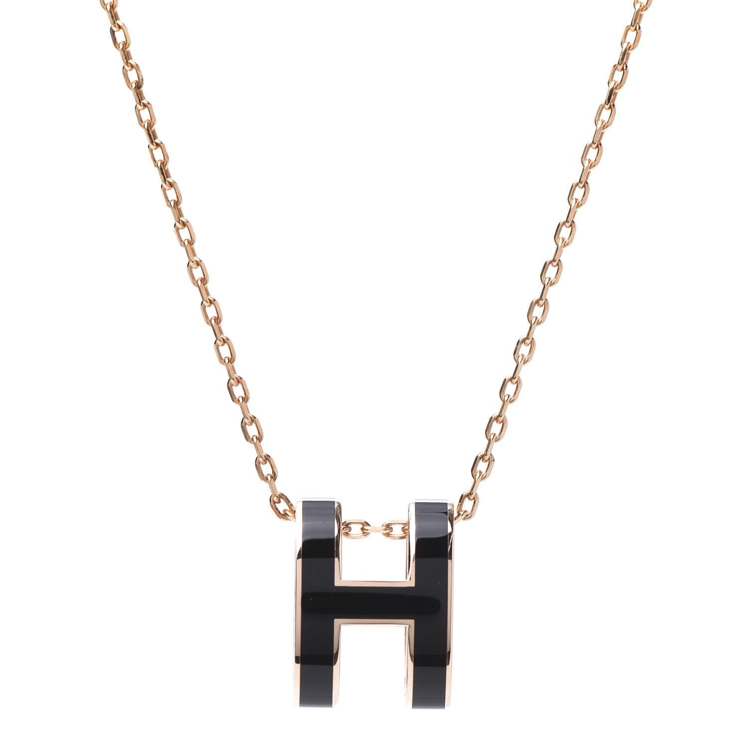 Hermes Lacquered Rose Gold Pop H Pendant Necklace Black 4 of 7