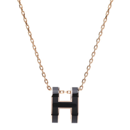 Hermes Lacquered Rose Gold Pop H Pendant Necklace Black 4 of 7