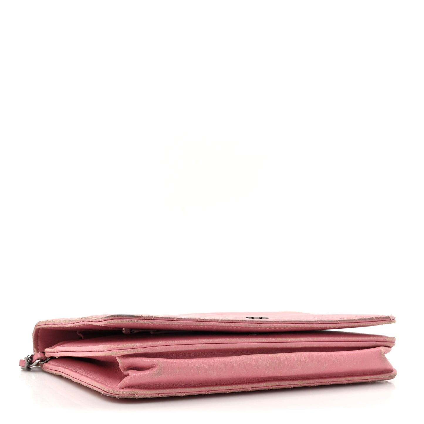 Lambskin Quilted CC Crossing Wallet On Chain WOC Pink