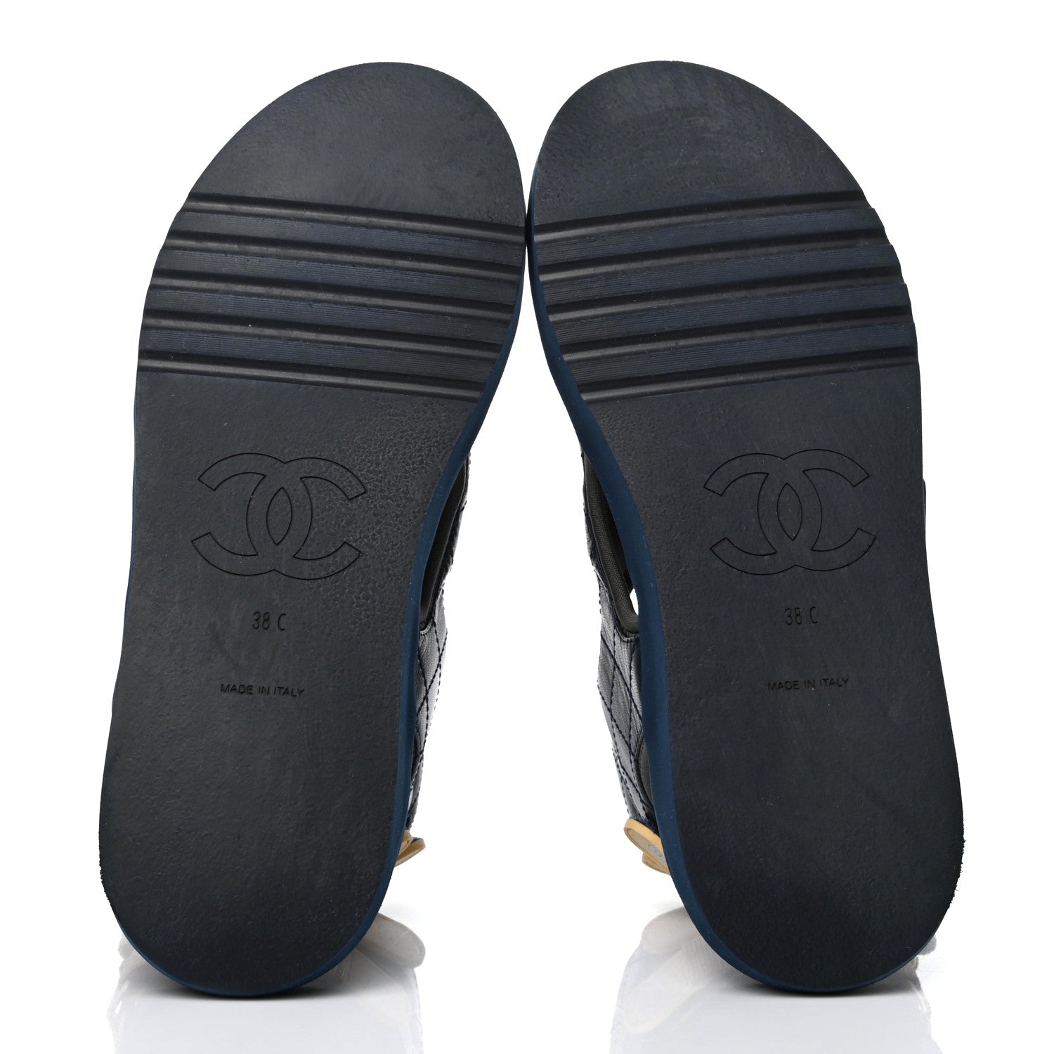 Chanel Goatskin Fabric Gladiator Sandals 38 Navy Blue Light Grey Yellow 5 of 8