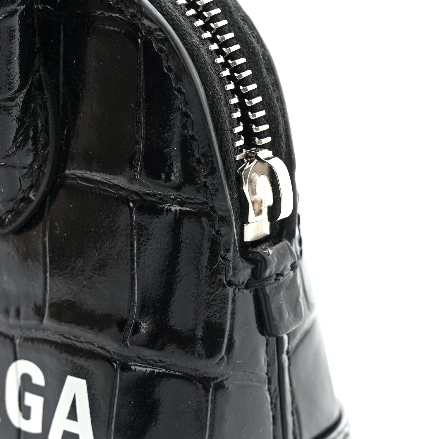 Balenciaga Shiny Calfskin Logo Crocodile Embossed Mini Ville Top Handle Bag Black 11 of 11