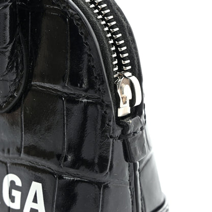 Balenciaga Shiny Calfskin Logo Crocodile Embossed Mini Ville Top Handle Bag Black 11 of 11