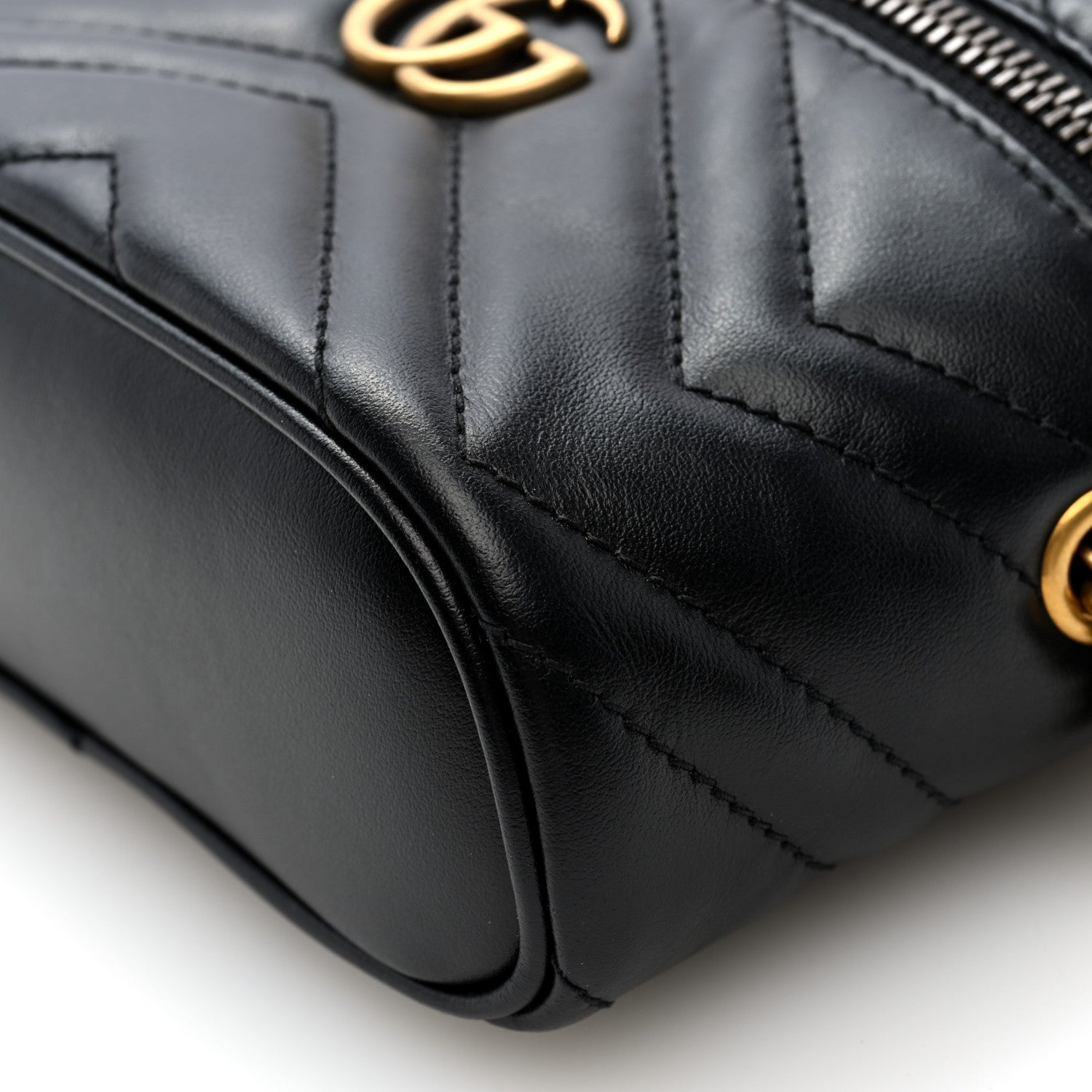 Gucci Calfskin Matelasse Chevron Mini GG Marmont Top Handle Bag Black 9 of 9