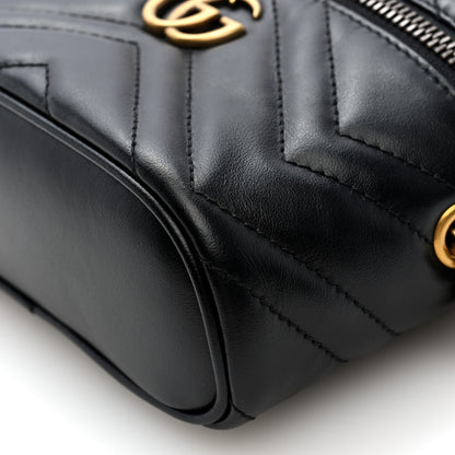 Gucci Calfskin Matelasse Chevron Mini GG Marmont Top Handle Bag Black 9 of 9