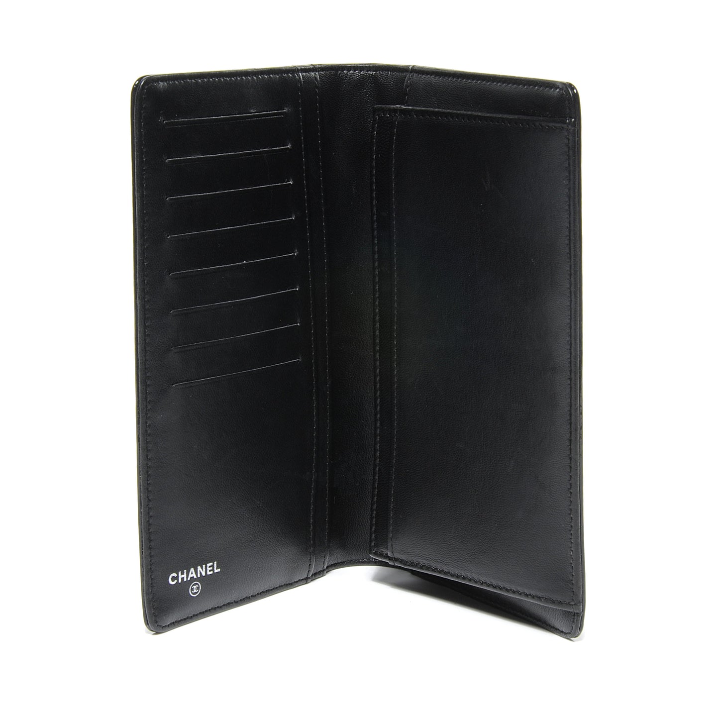 Patent Calfskin Lucky Symbols Yen Wallet Black