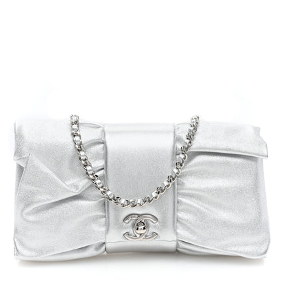 Chanel Metallic Lambskin Tie My Bow Flap Clutch With Chain Silver 1 of 10