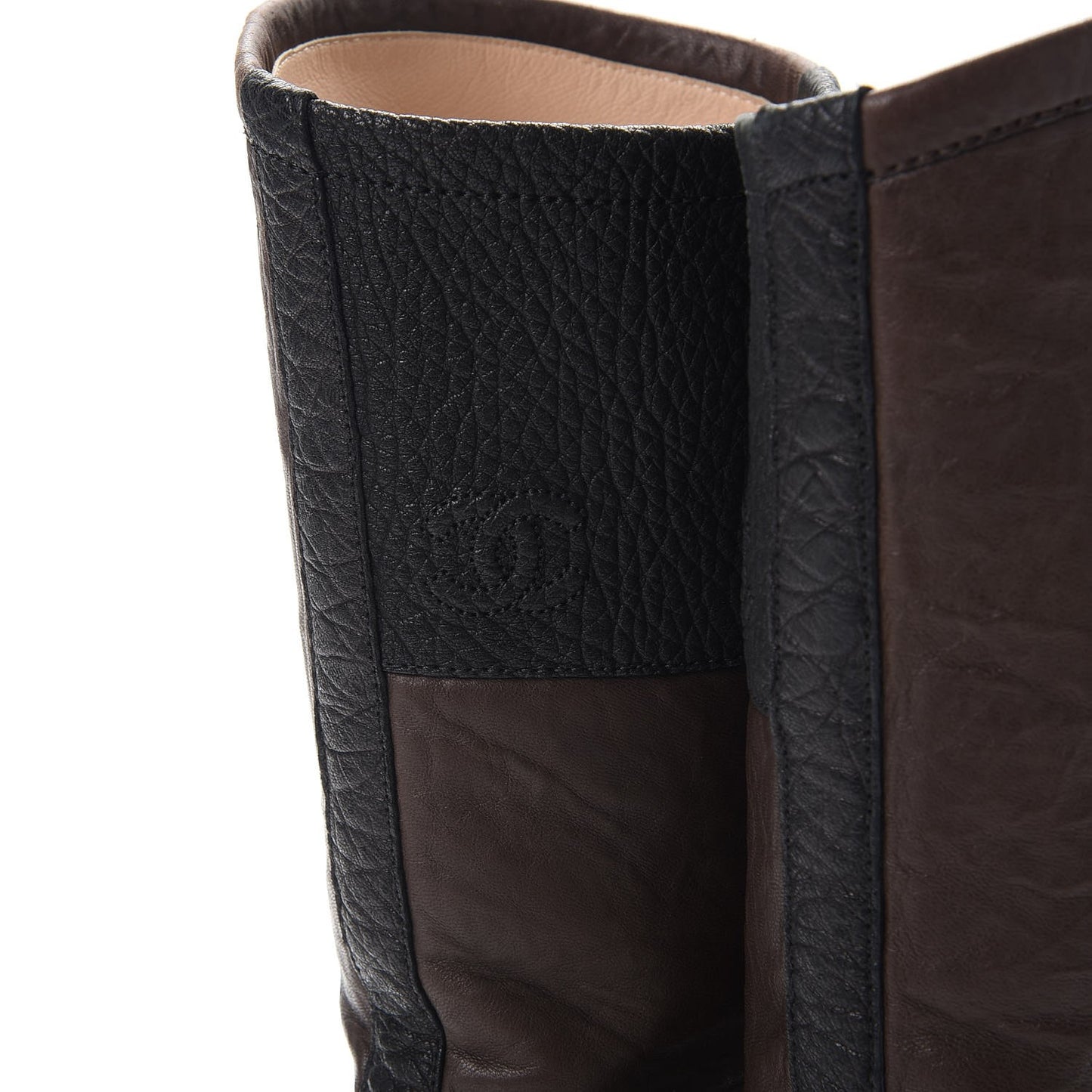 Lambskin Calfskin High Boots 36.5 Dark Brown Black