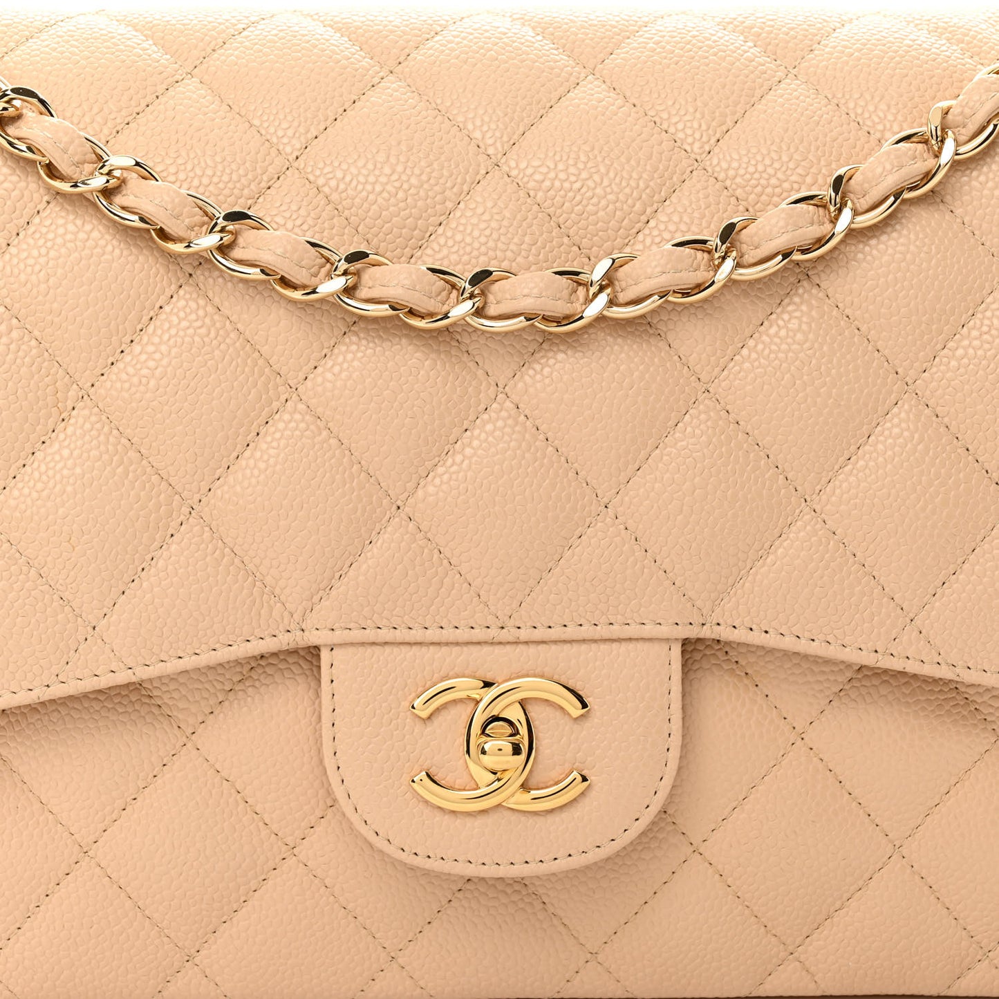 Caviar Quilted Jumbo Double Flap Beige