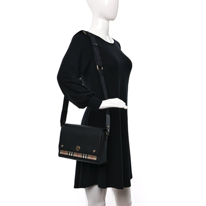 Burberry Coated Canvas Calfskin Vintage Check Medium Note Crossbody Bag Black 2 of 8