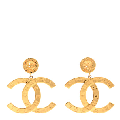 Chanel Metal Large Paris Button Clip On Earrings Gold 1 of 5