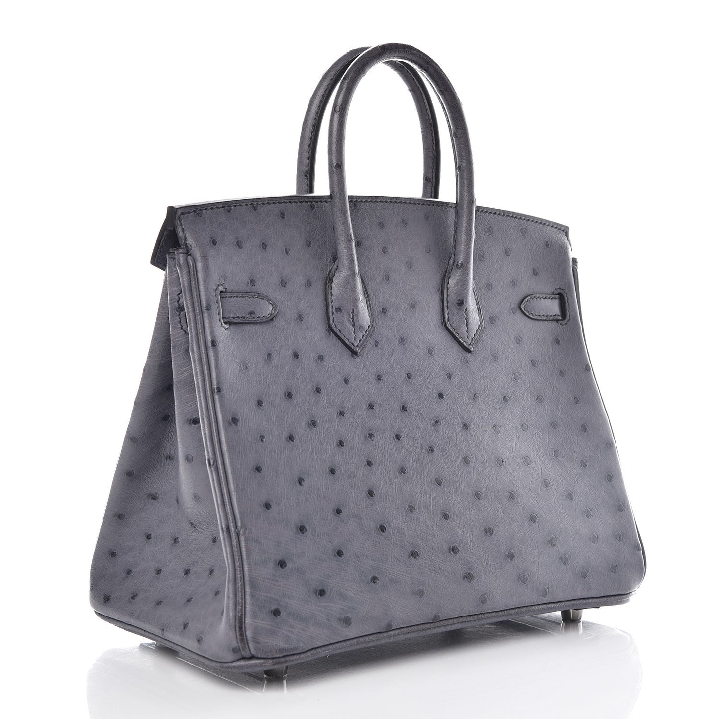 Ostrich Horseshoe Birkin 25 Gris Agate Bleu Marine