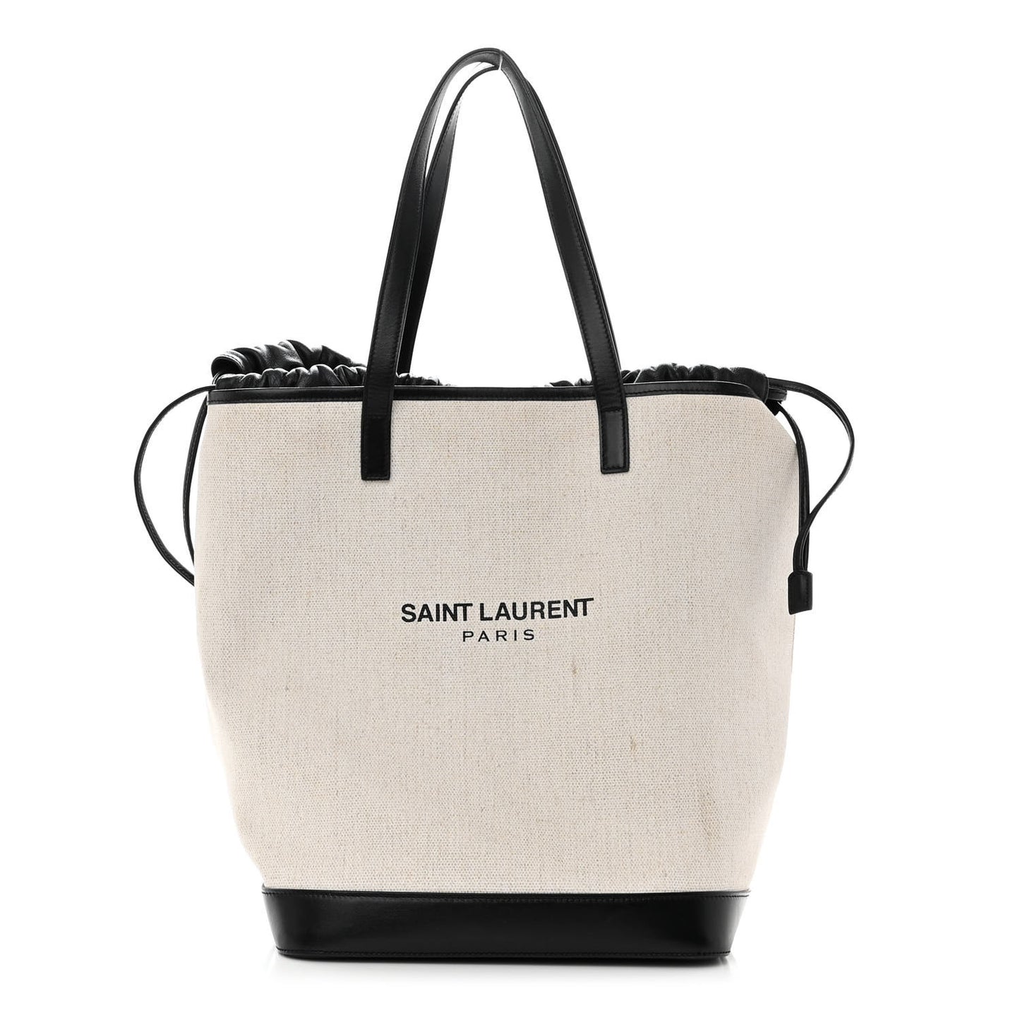 Canvas Calfskin Teddy Drawstring Shopping Tote White Black