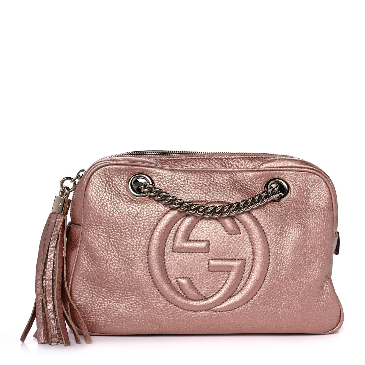 Metallic Pebbled Calfskin Small Soho Bowler Pink