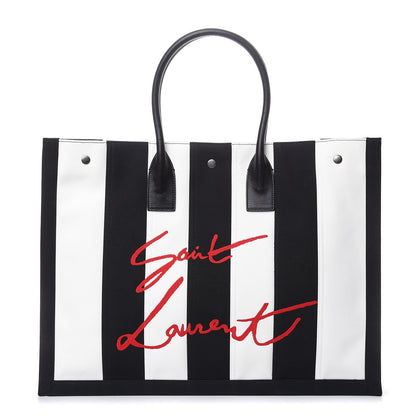 Saint Laurent Canvas Noe Striped Tote Black White 1 of 12