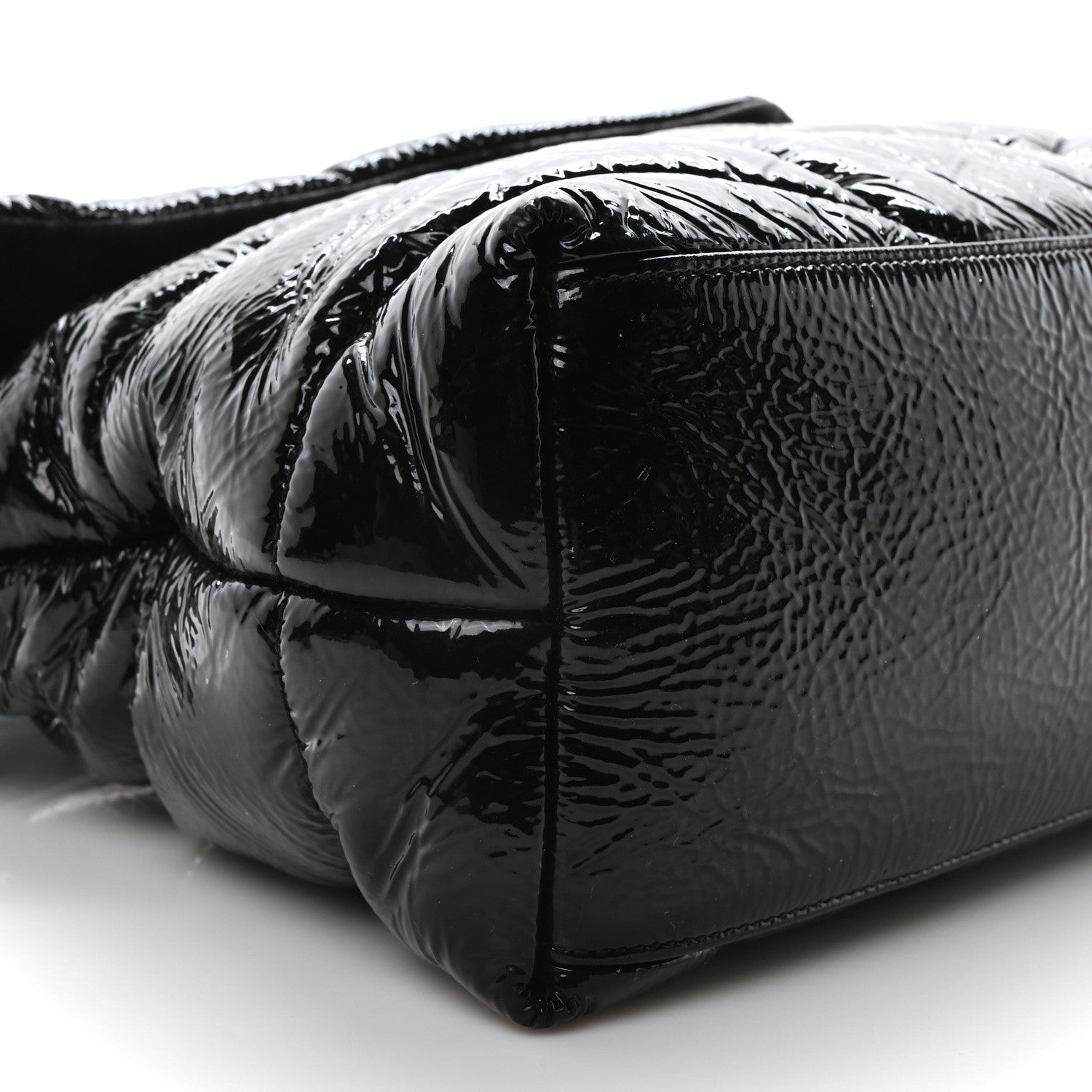 Saint Laurent Patent Lambskin Quilted Medium Loulou Puffer Monogram Chain Satchel Black 9 of 10