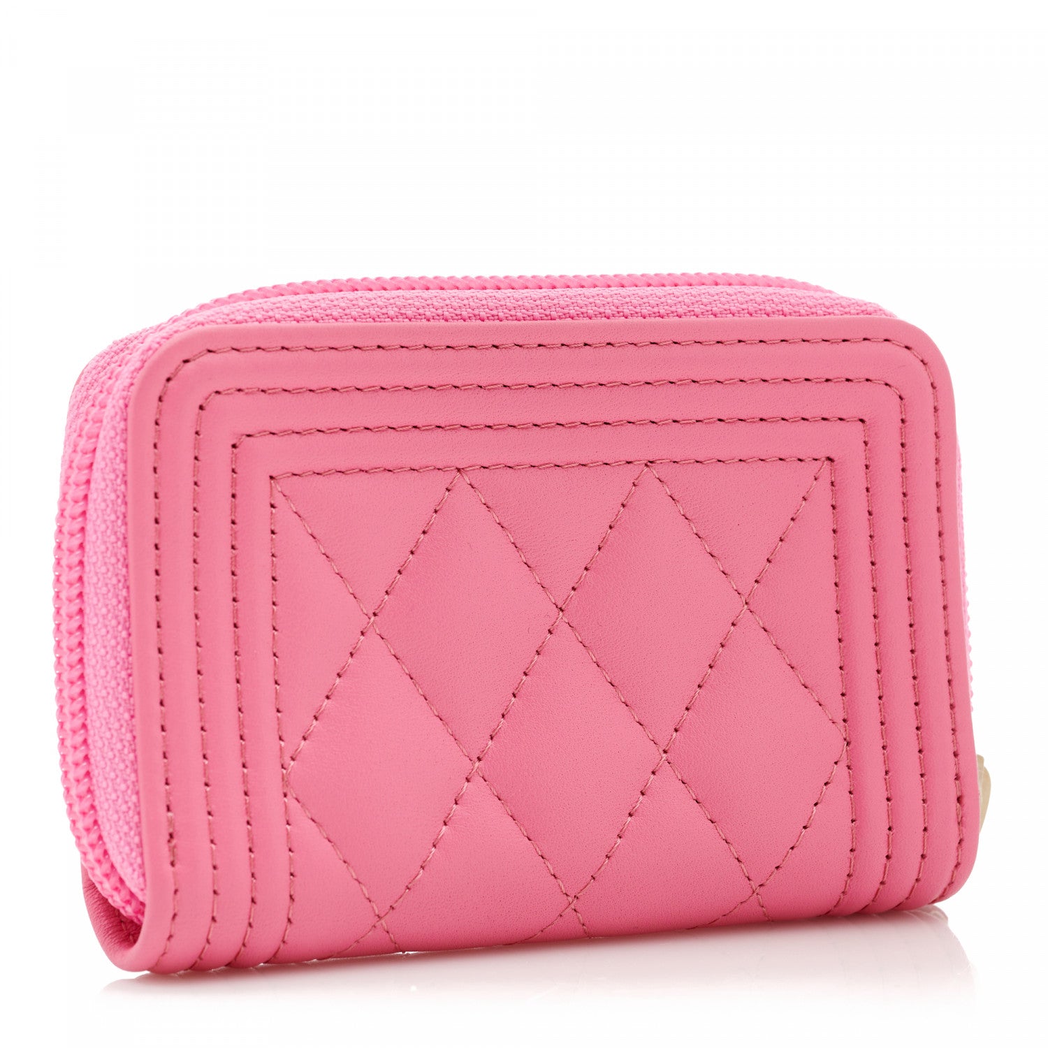 Chanel Lambskin Quilted Boy Zip Around Coin Purse Wallet Pink 3 of 9