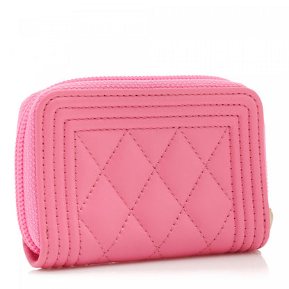 Chanel Lambskin Quilted Boy Zip Around Coin Purse Wallet Pink 3 of 9