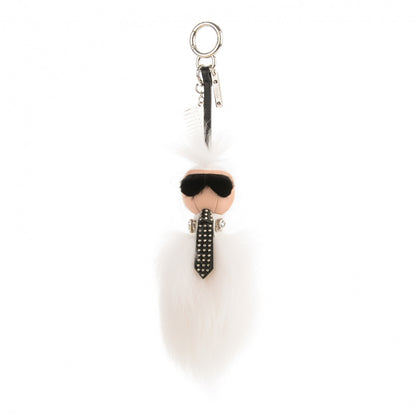 Fendi Fox Goat Mink Fur Nappa Crystal Studded Mini Karlito Tuxedo Bag Charm White Multicolor 1 of 5