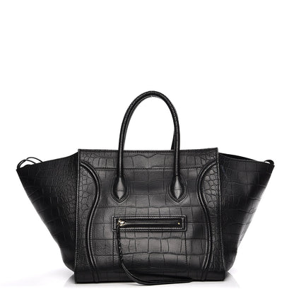 Celine Crocodile Embossed Calfskin Medium Phantom Luggage Black 1 of 12