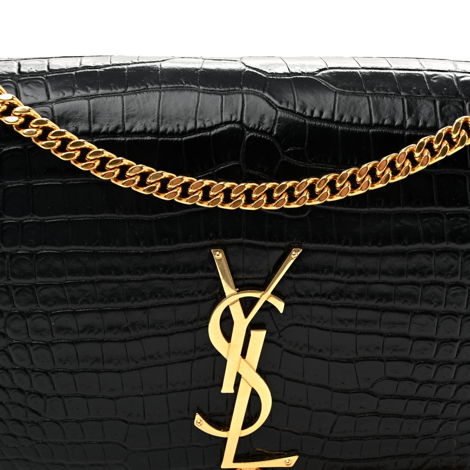 Saint Laurent Calfskin Crocodile Embossed Medium Classic Monogram Kate Tassel Satchel Black Black 7 of 9
