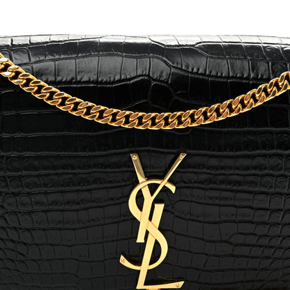 Saint Laurent Calfskin Crocodile Embossed Medium Classic Monogram Kate Tassel Satchel Black Black 7 of 9