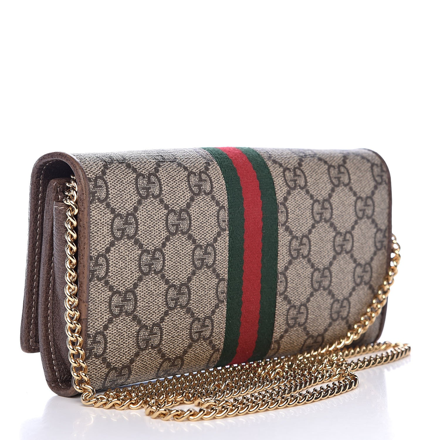 Gucci GG Supreme Monogram Web Ophidia Wallet On Chain Brown 3 of 11