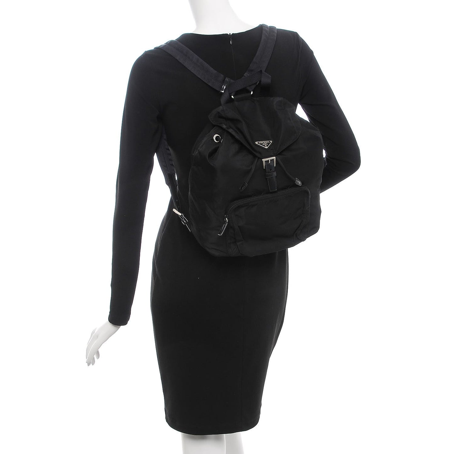 Nylon Vela Medium Cinch Backpack Black