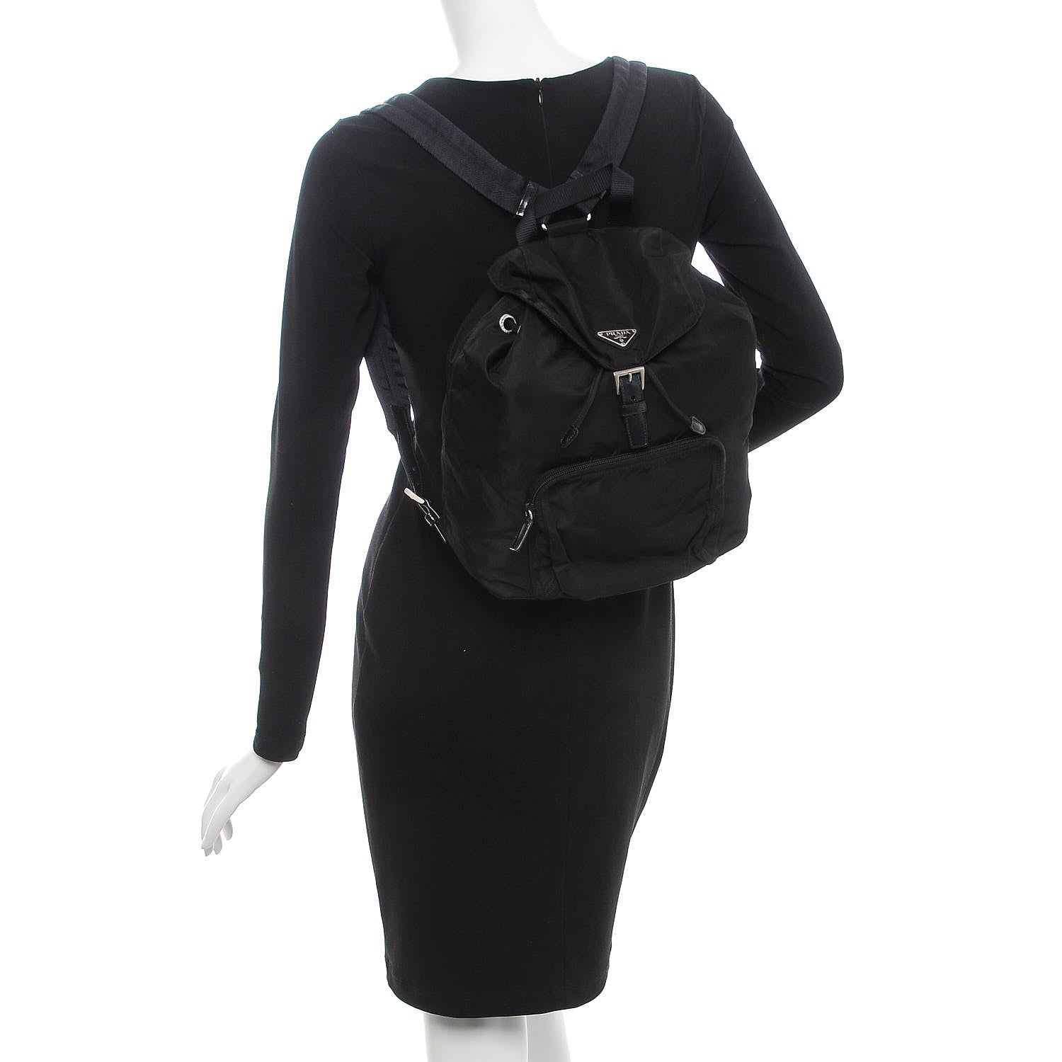 Prada Nylon Vela Medium Cinch Backpack Black 2 of 7