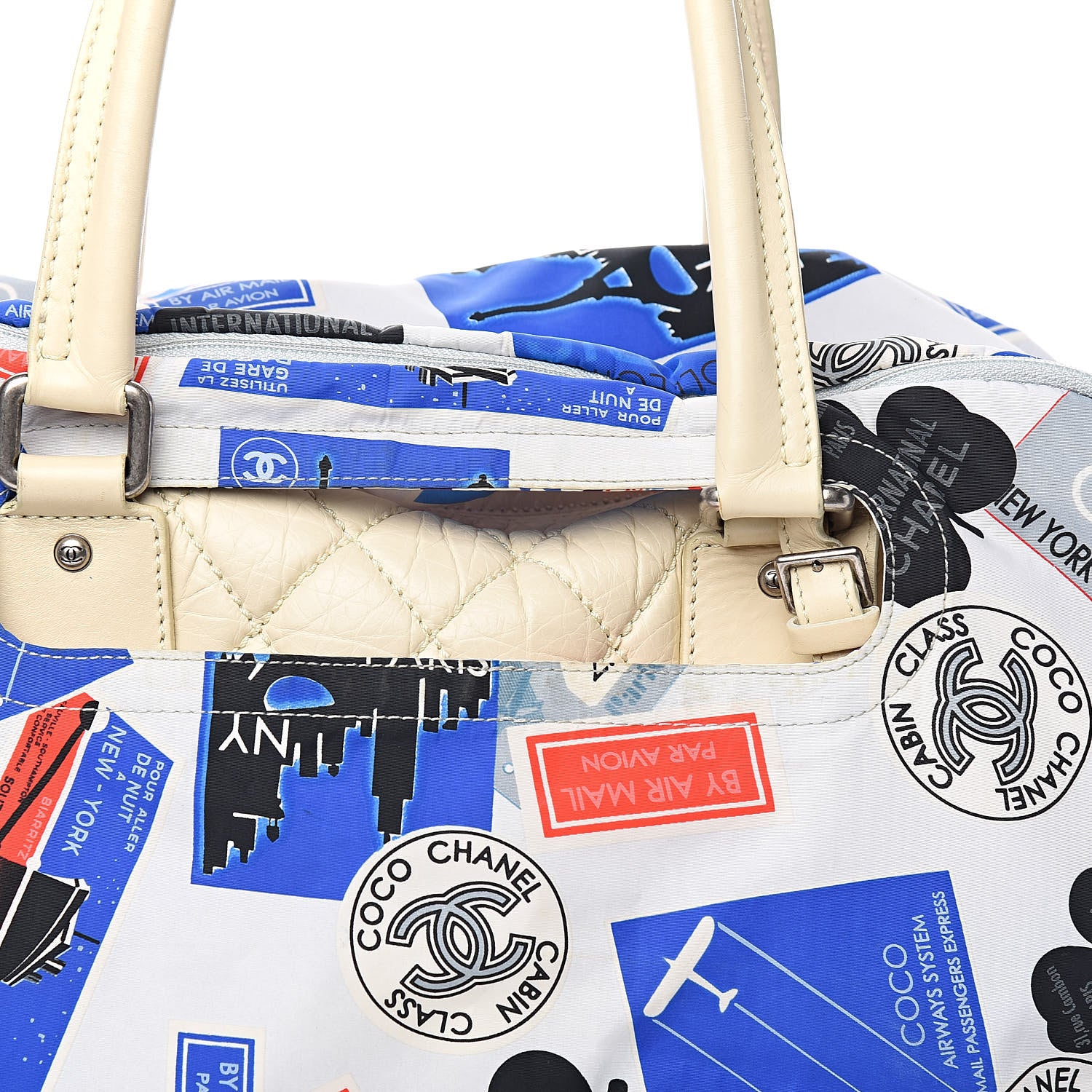 Chanel Distressed Lambskin Quilted Paris New York PNY Medium Travel Bag Ivory 20 of 20