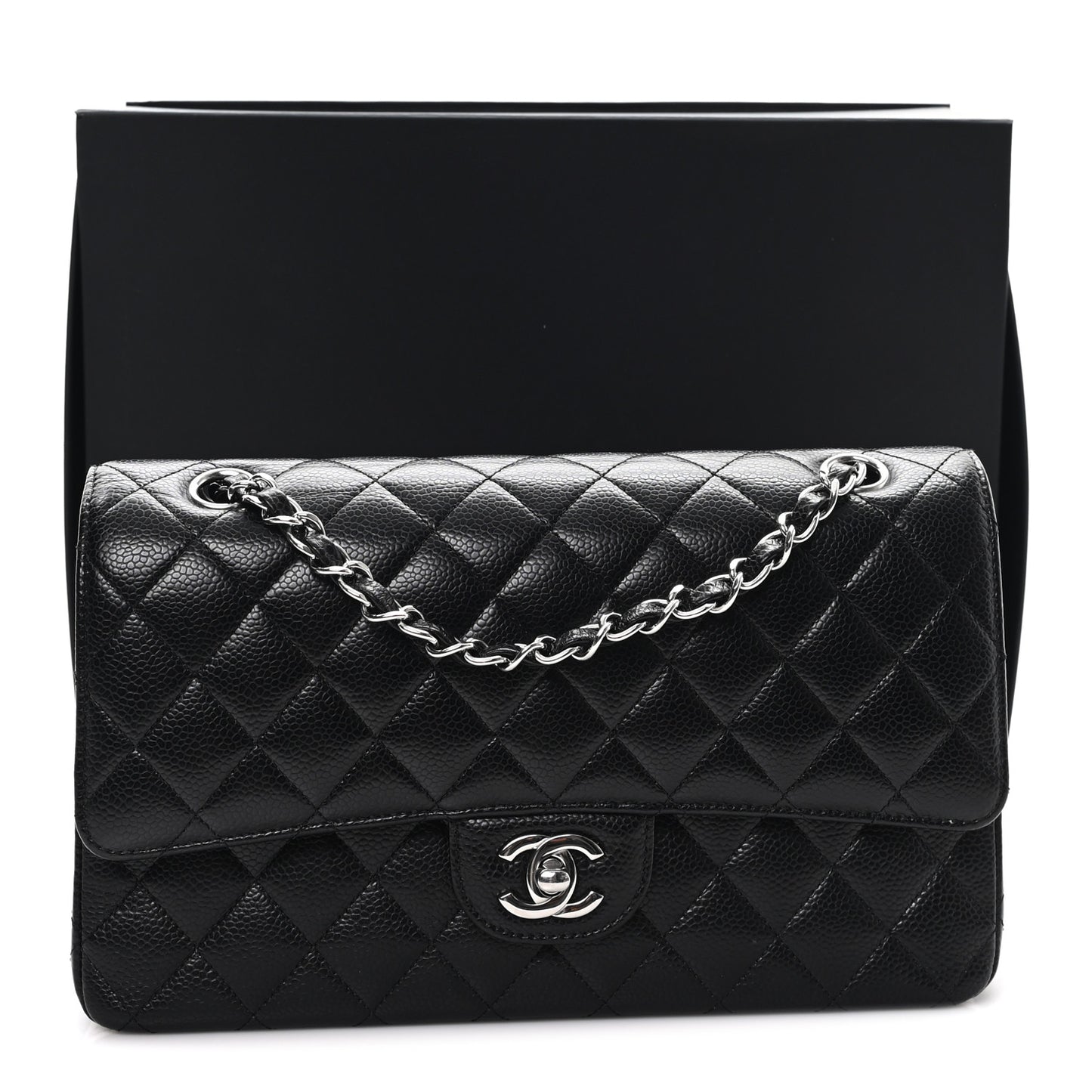 Caviar Quilted Medium Double Flap Black