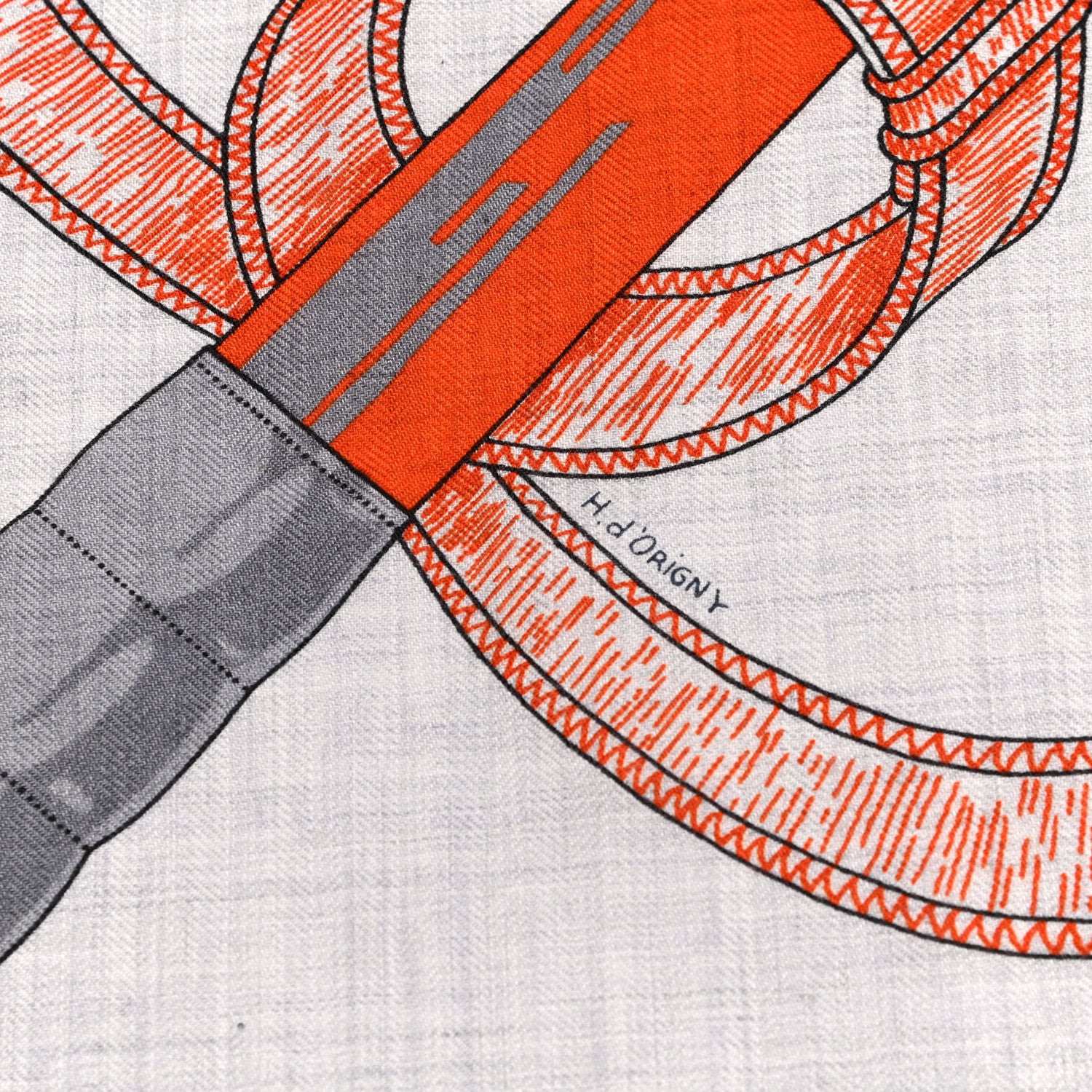 Hermes Cashmere Silk Eperon D'Or Shawl 140 Orange Gris Chine 6 of 6