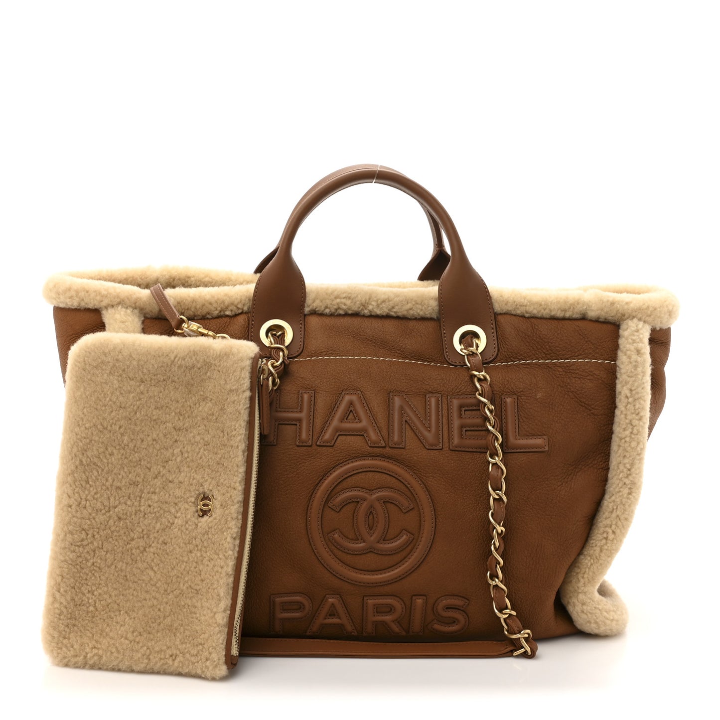 Lambskin Shearling Medium Deauville Tote Brown