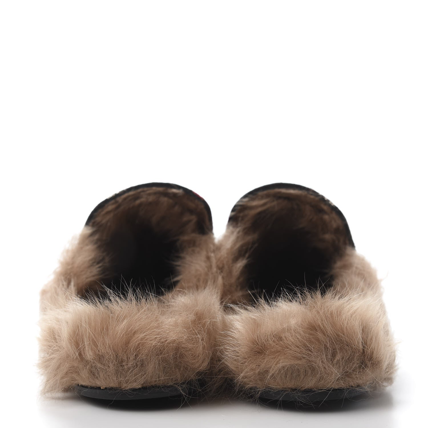Gucci Brocade Fur Floral Womens Princetown Slippers 35.5 Black Anthracite 6 of 9