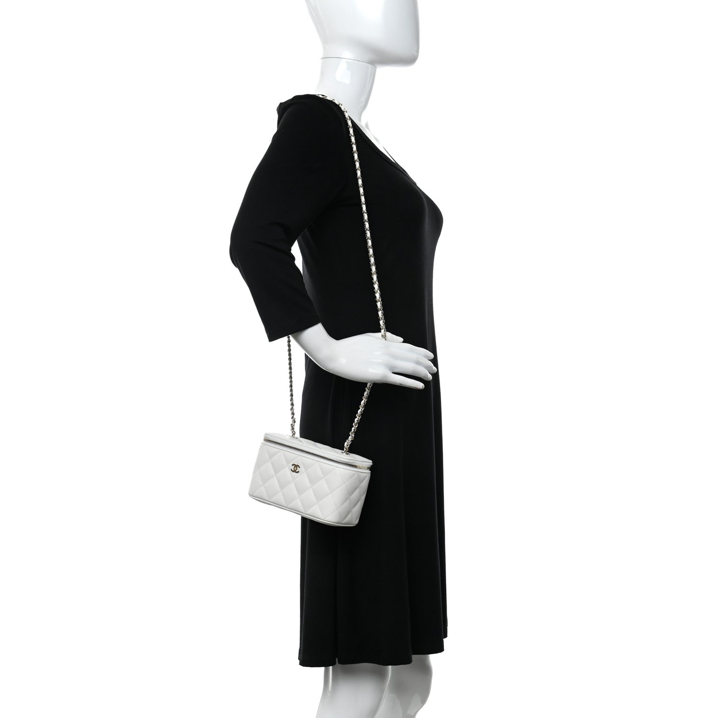 Caviar Quilted Small Vanity Case With Chain White