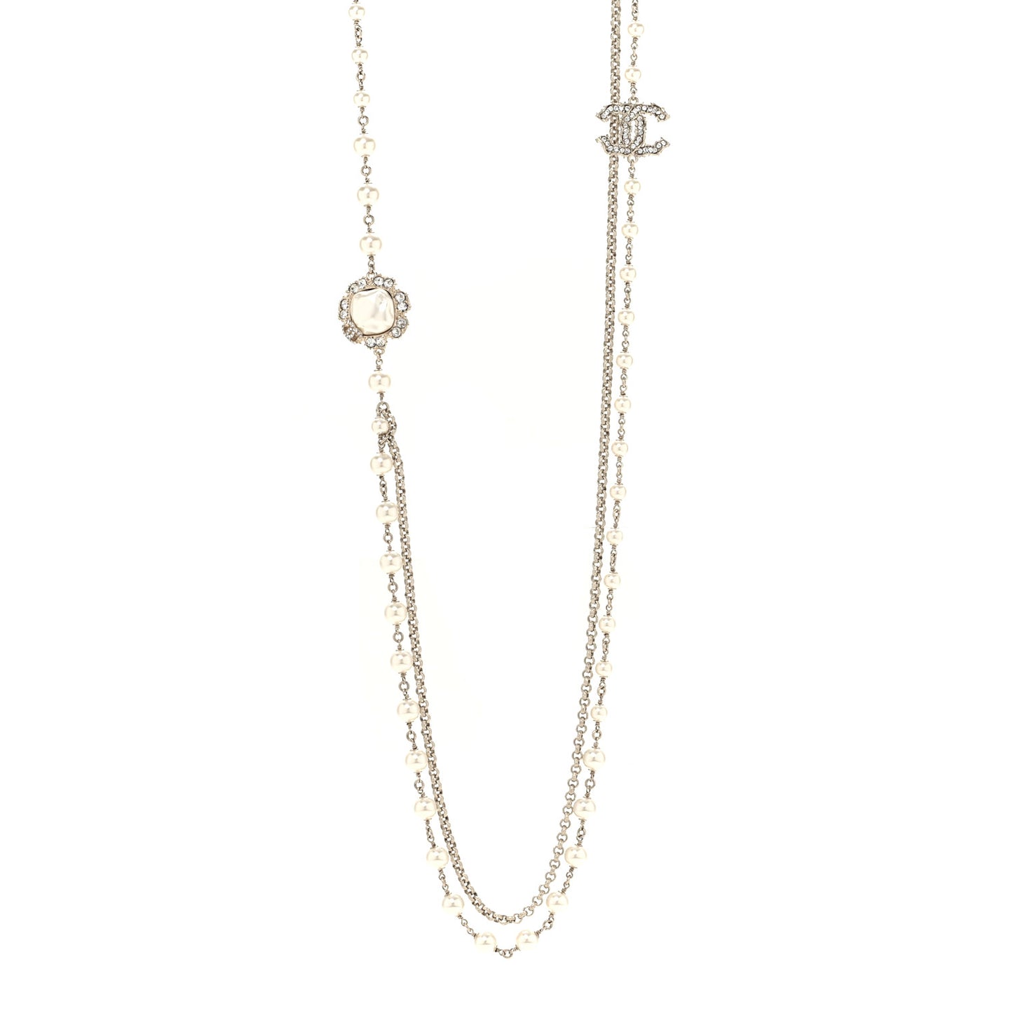 Crystal Pearl CC Necklace Gold