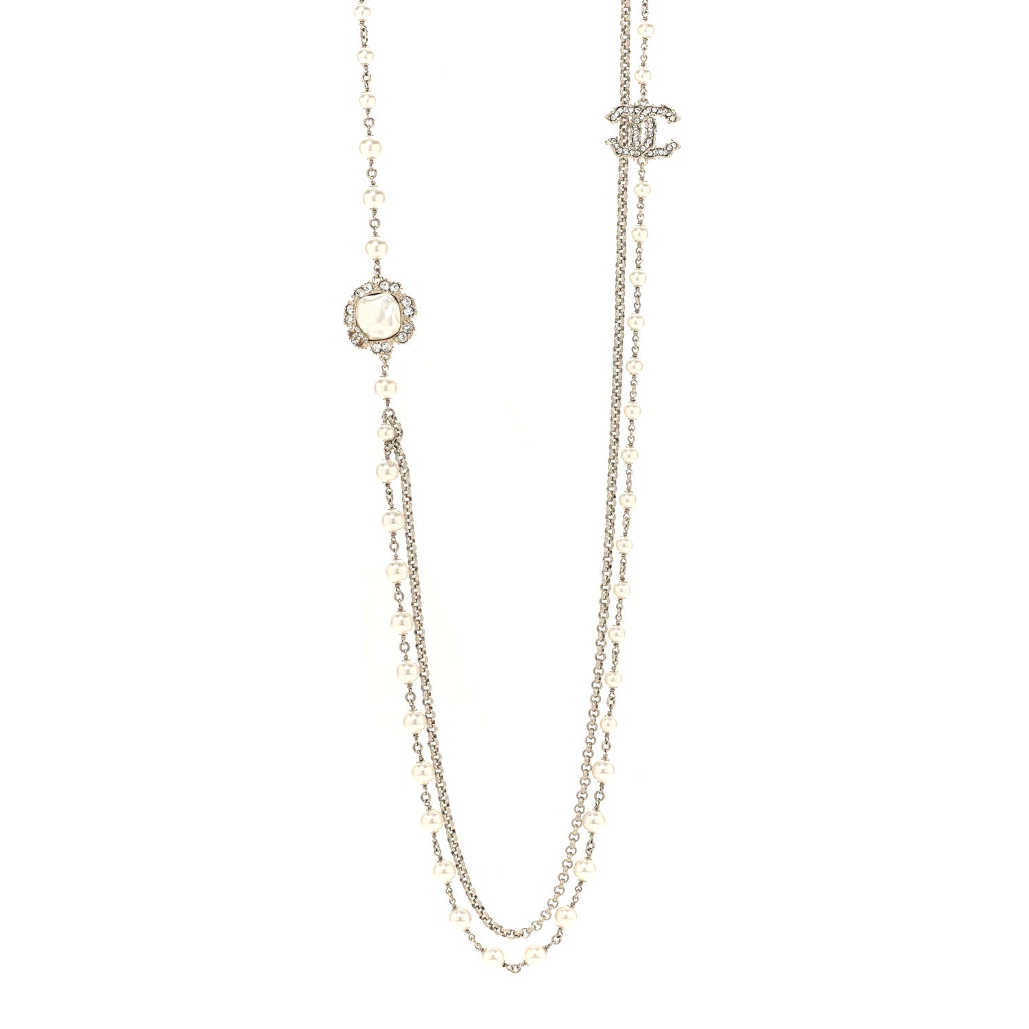 Chanel Crystal Pearl CC Necklace Gold 1 of 6