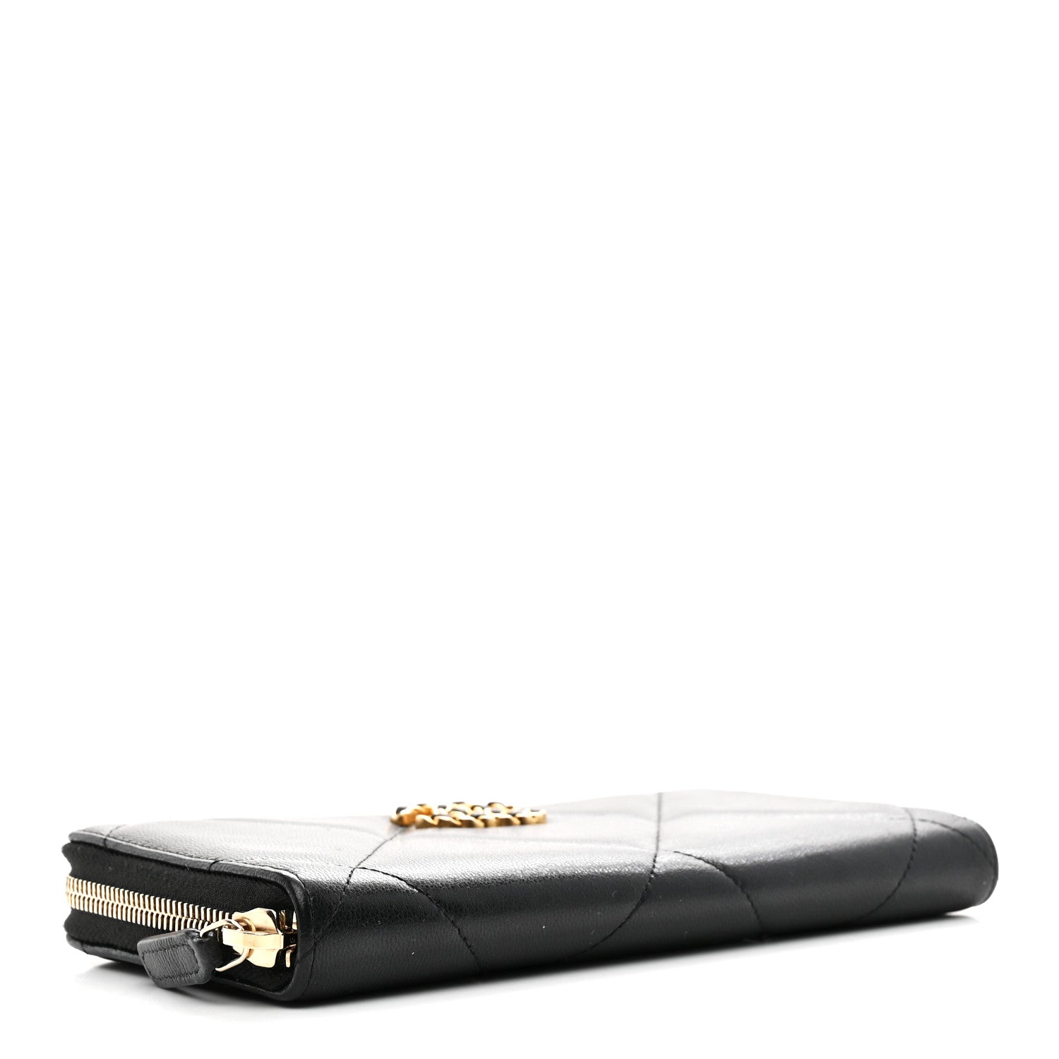 Chanel Shiny Goatskin Quilted Chanel 19 Long Zipped Around Wallet Black 4 of 9