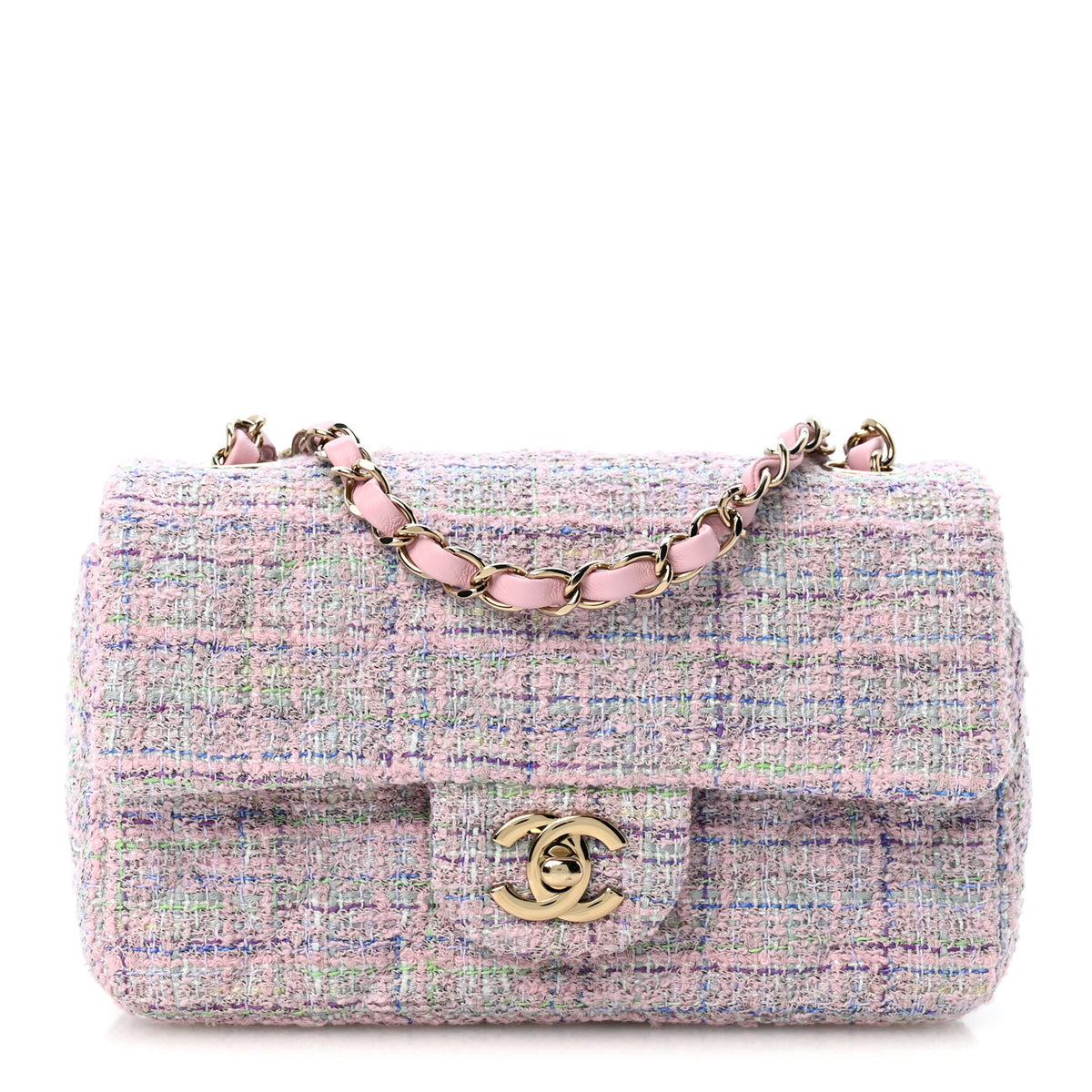 Chanel Tweed Quilted Mini Rectangular Flap Pink Multicolor 1 of 10
