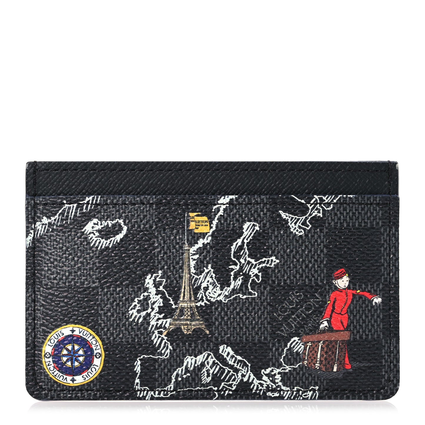 Damier Graphite World Map Porte Cartes Simple