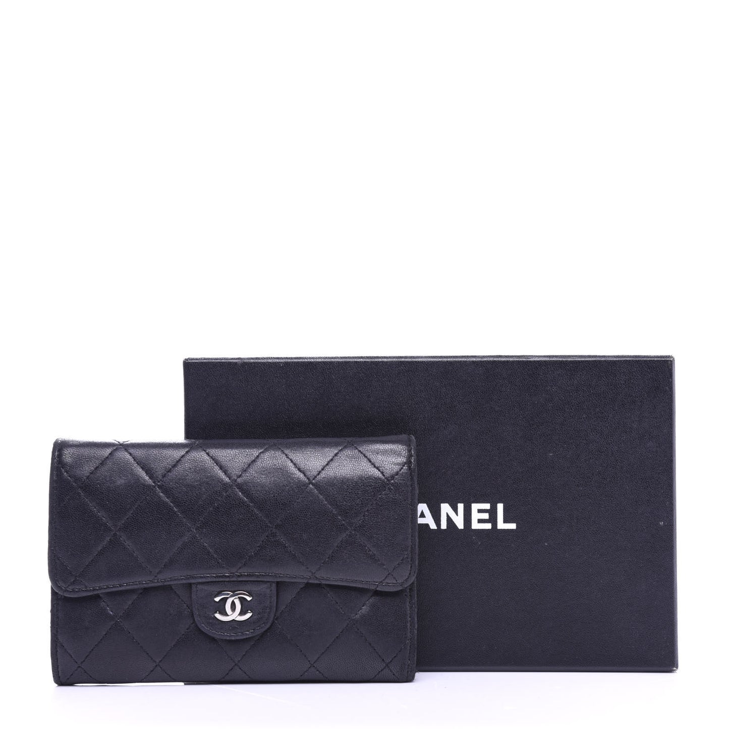 Lambskin Quilted Small Flap Wallet Black