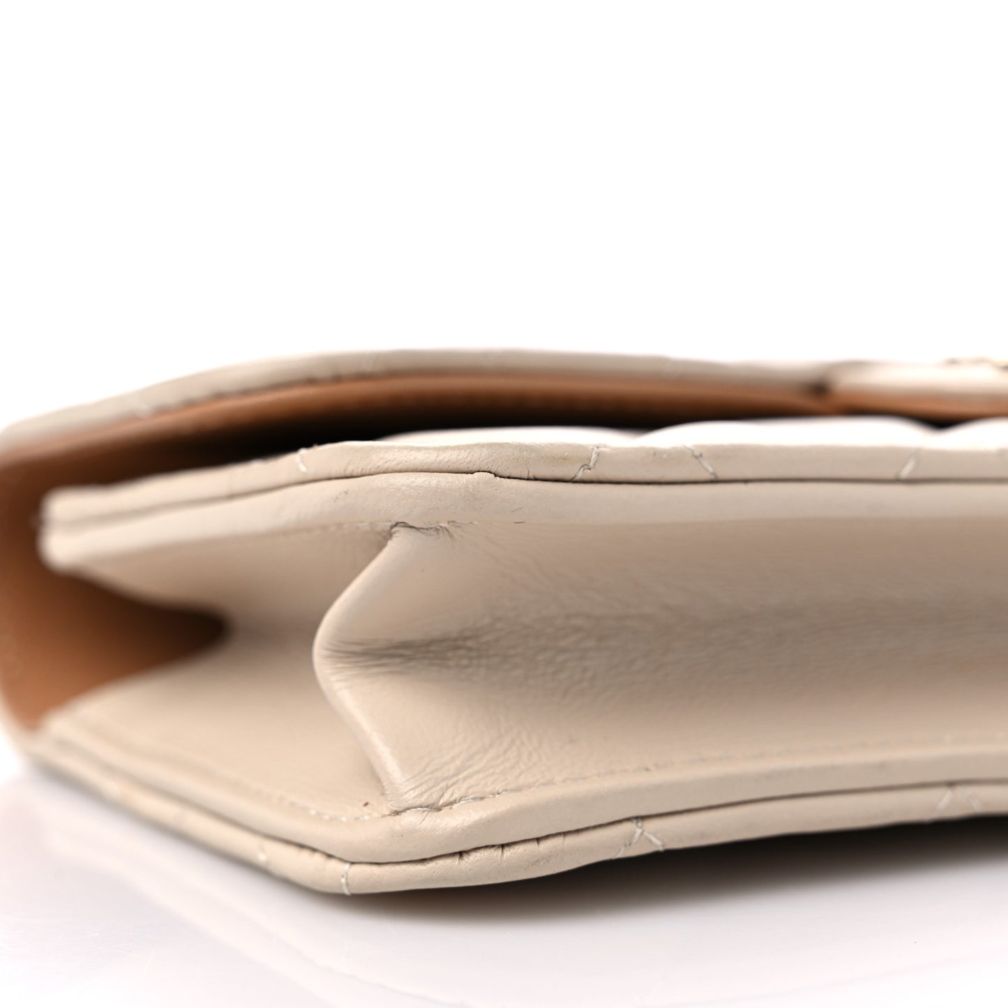 Lambskin Quilted Flap Phone Holder With Chain Beige Brown