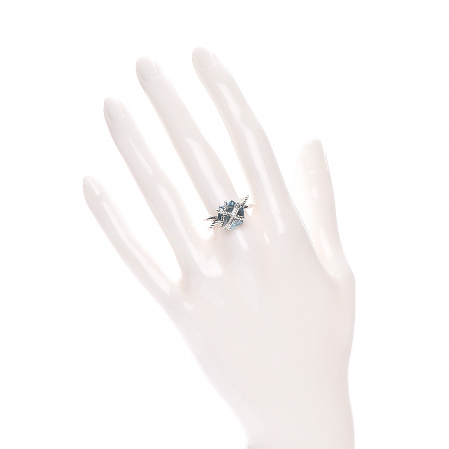 Sterling Silver Diamond Blue Topaz 10mm Cable Wrap Ring 54 7