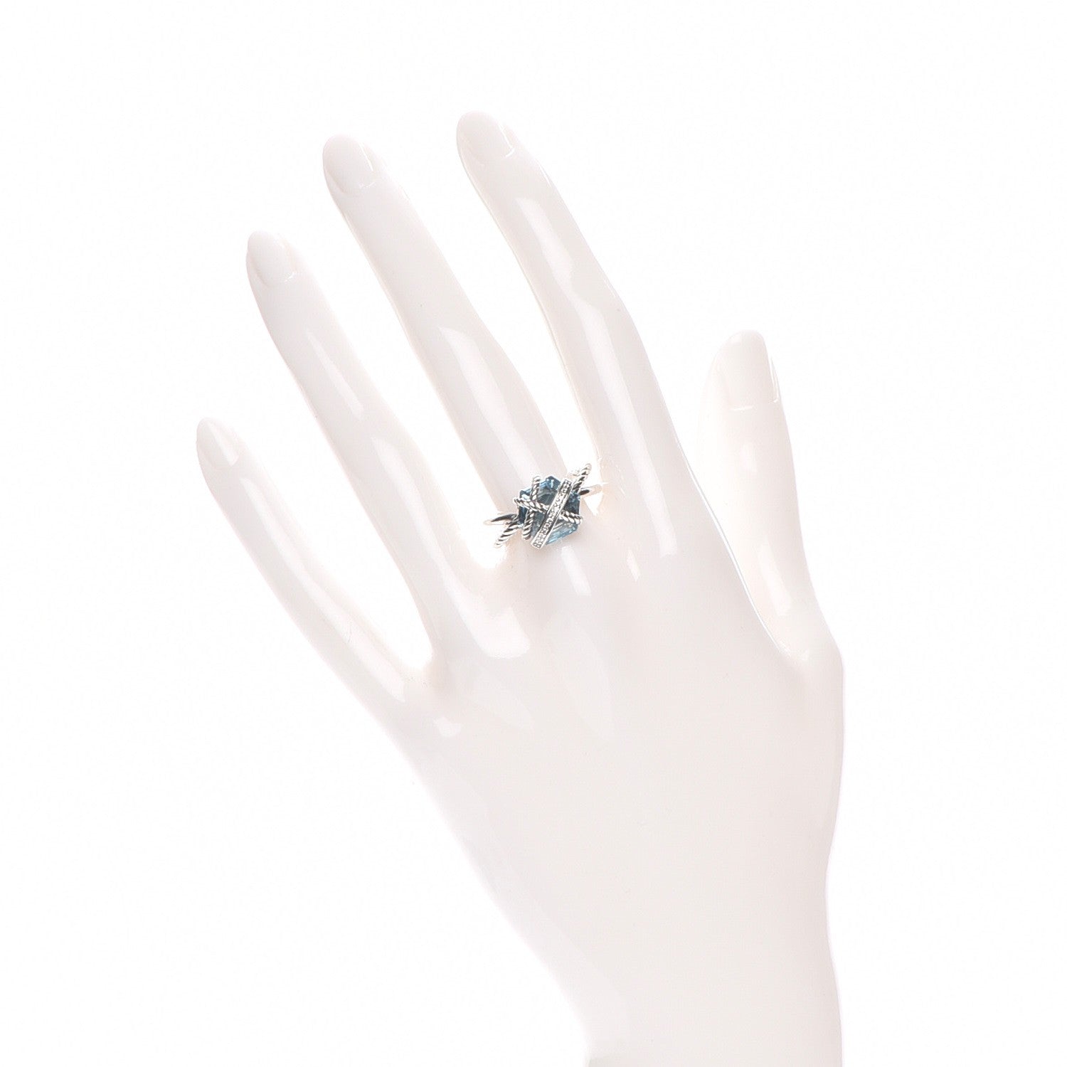 David Yurman Sterling Silver Diamond Blue Topaz 10mm Cable Wrap Ring 54 7 2 of 5